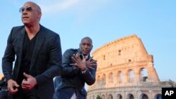 Actor Vin Diesel and Tyrese Gibson pose for photographers upon arrival at the world premiere of the film 'Fast X' in Rome, Italy, May 12, 2023.