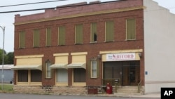 The offices of the Marion County Record are seen across from the Marion County Courthouse, in Marion, Kansas, Aug. 13, 2023.