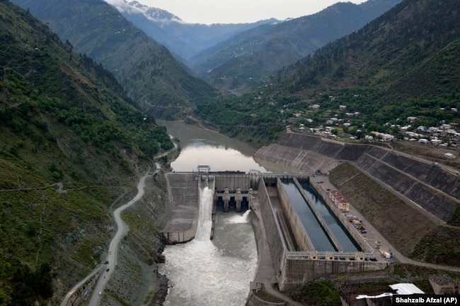 The main dam of the Neelum-Jhelum Hyｄropower Project is seen in Nauseri, Pakistan, near Muzaffarabad, the capital of Pakistan administrated Kashmir, Thursday, May 4, 2023. The power plant, built by a Chinese consortium, had to be shut down for fear it could collapse. (AP Photo/Shahzaib Afzal)