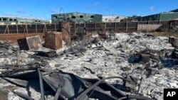 FILE - This 2023 image provided by Amy Chadwick shows where her home used to stand after a wildfire in Lahaina, on the Hawaiian island of Maui. 