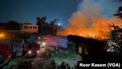 A fire broke out at a Rohingya refugee camp in Delhi on June 13, 2021. Shanties were reduced to ashes by the fire.