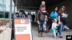 Wildfire evacuees at the evacuation center in Edmonton, Alberta, May 7, 2023.