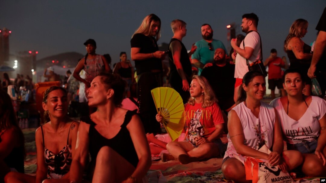 Fans wait for the start of Madonna's last show of her Celebration Tour, on Copacabana beach in Rio de Janeiro, Brazil, May 4, 2024.