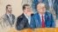 Замальовка художника в залі суду. Колишній президент США Дональд Трамп радиться з адвокатом Тоддом Бланшом, 3 серпня 2023 року. (Dana Verkouteren via AP)