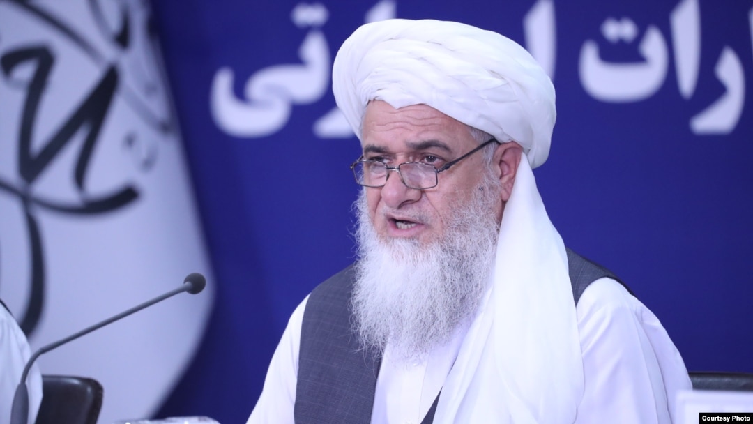 Senior Vice and Virtue Ministry official Sheikh Mohammad Faqir Mohammadi during a press conference in Kabul, Aug. 20, 2024. (Taliban government's media and information center)