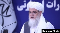 Senior Vice and Virtue Ministry official Sheikh Mohammad Faqir Mohammadi during a press conference in Kabul, Aug. 20, 2024. (Taliban government's media and information center)