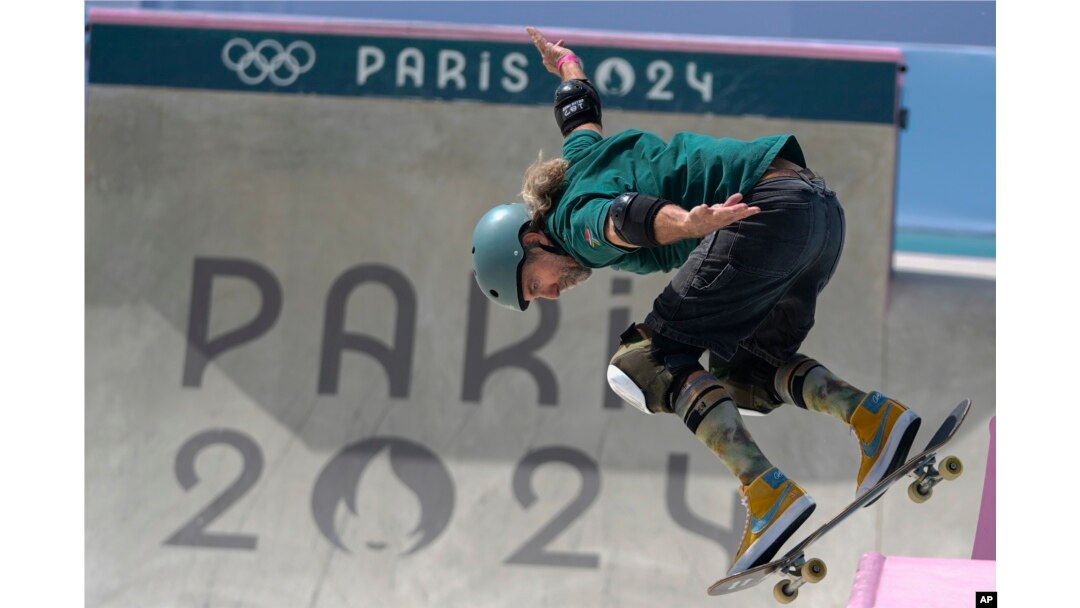 South Africa's Dallas Oberholzer competes during the men's skateboard park preliminary session during the 2024 Summer Olympics, in Paris, France, Aug. 7, 2024.