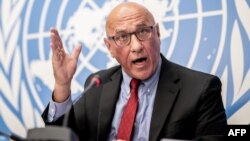 FILE - U.N. Special Rapporteur on Myanmar Tom Andrews gives a press conference in Geneva, Sept. 22, 2022.