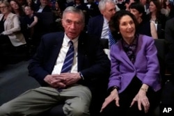 Lynda Robb, daughter of President Lyndon B. Johnson, and her husband, Chuck, await President Joe Biden's speech at an event marking the 60th anniversary of the Civil Rights Act, signed by Johnson in 1964, on July 29, 2024, in Austin, Texas.