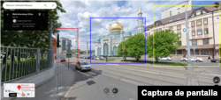 Captura del streetview de Google. Los edificios que coinciden con el clip viral aparecen resaltados.