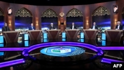 Candidates for Iran's presidency participate in the second of five debates, at the Iran state television studio in Tehran, June 20, 2024. (Islamic Republic of Iran Broadcasting News)