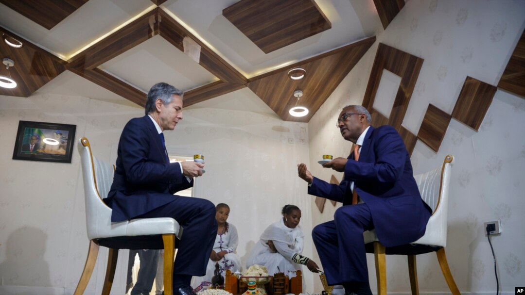 U.S. Secretary of State Antony Blinken meets Ethiopian Deputy Prime Minister and Foreign Minister Demeke Mekonnen in Addis Ababa, Ethiopia, March 15, 2023. 