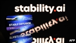 This picture taken on April 26, 2023, in Toulouse, France, shows screens displaying the logo of Stable Diffusion, an artificial intelligence application, created by StabilityAI.