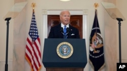 President Joe Biden speaks in the Cross Hall of the White House, July 1, 2024, in Washington.