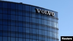 FILE - The Volvo logo is pictured on the carmaker's offices in Brussels, Belgium, March 4, 2024.