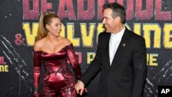 FILE - Blake Lively, left, and Ryan Reynolds attend the world premiere of Marvel Studios' "Deadpool & Wolverine" at the David H. Koch Theater in New York, July 22, 2024. (Photo by Evan Agostini/Invision/AP)