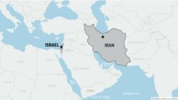 ISRAEL with Tel Aviv locator, and IRAN with Tehran locator, highlighted on Middle East map, partial graphic