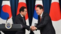 日本首相岸田文雄和南韓總統尹錫悅在首爾會晤後舉行聯合記者會。 （2023年5月7日）