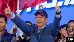 The founder of tech giant Foxconn Terry Gou attends a campaign rally in Kaohsiung on May 7, 2023.