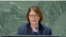 Stalna predstavnica Njemačke u Ujedinjenim nacijama Antje Leendertse predstavlja rezoluciju o sjećanju na srebrenički genocid, 23.maj.2024.