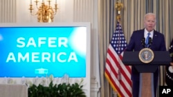 President Joe Biden speaks about his actions to fight crime and make communities safer in the State Dining Room of the White House in Washington, Feb. 28, 2024.