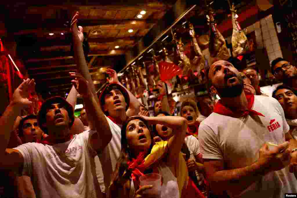 Spain fans react in Pamplona, Spain, as they watch the UEFA Euro 2024 semi-final match between Spain and France at the Munich Football Arena in Munich, Germany, July 9, 2024.