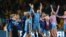England's players react after winning the Australia and New Zealand 2023 Women's World Cup semi-final football match 