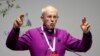 FILE - Archbishop of Canterbury Justin Welby delivers a speech at an interreligious meeting in Rome on Oct. 6, 2021. 