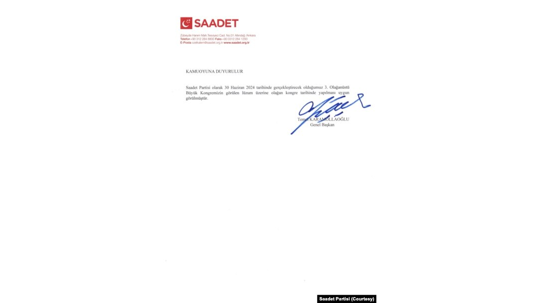 Saadet Partisi Genel Başkanı Temel Karamollaoğlu Pazar günü yapılması planlanan olağanüstü kongreyi iptal etti.