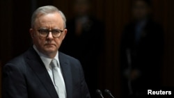 FILE - Australian Prime Minister Anthony Albanese speaks to the media during a signing ceremony at the Australian Parliament House in Canberra, Australia, June 17, 2024. 