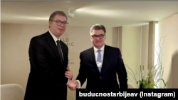 Predsednik Srbije Aleksandar Vučić i specijalni predstavnik EU za dijalog Miroslav Lajčak u Davosu (foto: Instagram)