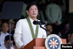 Philippines President Ferdinand 'Bongbong' Marcos Jr. delivers a speech on the 126th founding anniversary of the Philippines army at Fort Bonifacio, in Taguig, Philippines, March 22, 2023.