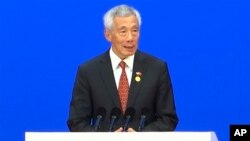 Perdana Menteri Singapura Lee Hsien Loong berbicara pada upacara pembukaan Forum Boao untuk Asia di Boao di Provinsi Hainan, China selatan, Kamis, 30 Maret 2023. (Foto: AP)