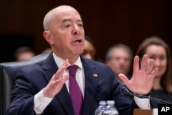 FILE — Homeland Security Secretary Alejandro Mayorkas testifies during a hearing of the Senate Appropriations Committee on Capitol Hill in Washington, Nov. 8, 2023.