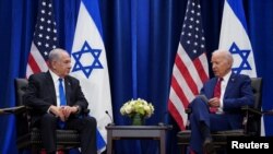 (Picha ya Maktaba) Rais wa Marekani Joe Biden akiwa katika mkutano na waziri mkuu wa Israel Benjamin Netanyahu.