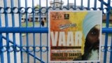 A poster advertising a tribute for Hardeep Singh Nijjar is displayed at the Guru Nanak Sikh Gurdwara temple in Surrey, British Columbia, Canada, on Sept. 19, 2023. 