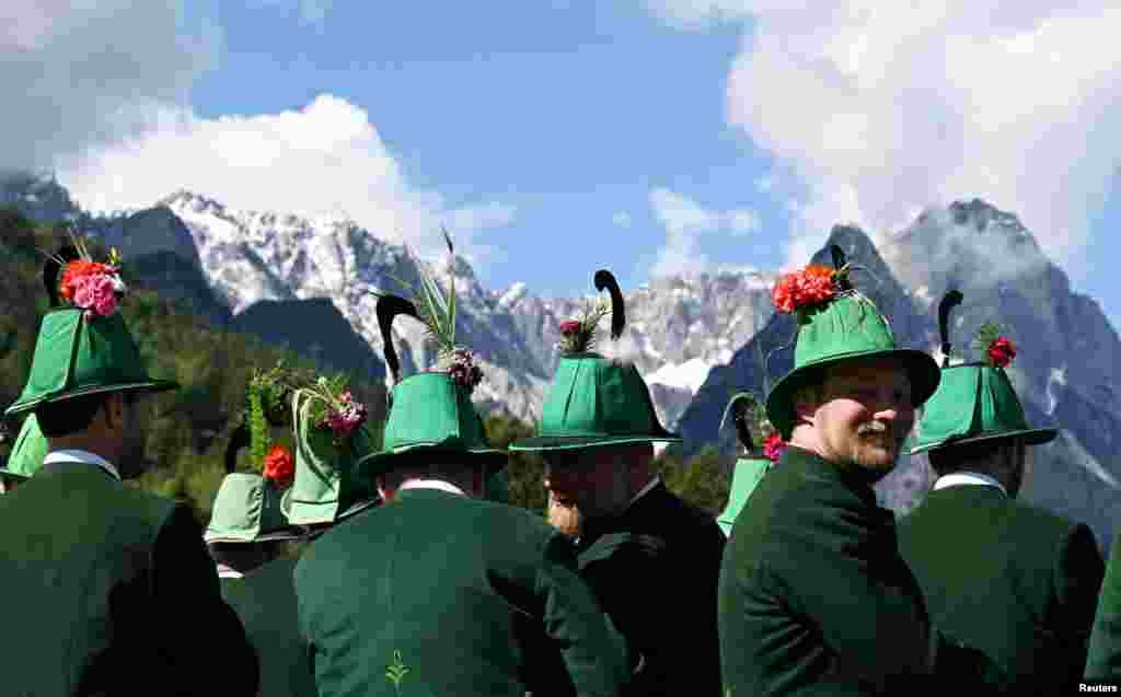 Mountain marksmen meet for the Alpine region meeting of shooters from South Tyrol, Tyrol and Bavaria, in Garmisch-Partenkirchen, Germany.