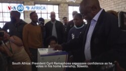 VOA60: South Africa President is confident his party will do well in today’s general election, and more