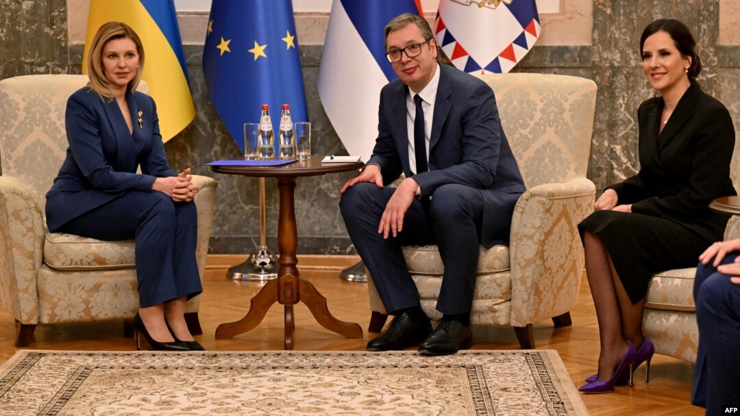 Olena Zelenska, Aleksandar i Tamara Vučić tokom susreta u Beogradu (Foto: Andrej ISAKOVIC/AFP)