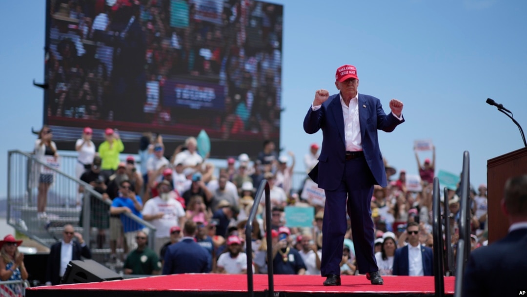 Republican presidential candidate Donald Trump speaks at a campaign rally June 9, 2024, in Las Vegas.
