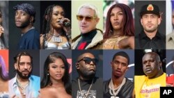 Kombinasi foto artis hip-hop, baris atas dari kiri: 2 Chainz, 6lack, BIA, Diplo, Doechii, DJ Drama, dan Fat Joe, serta bawah dari kiri: Flo Milli, French Montana, JT, Killer Mike, King Combs, Shaq, dan Soulja Boy. (Foto AP)