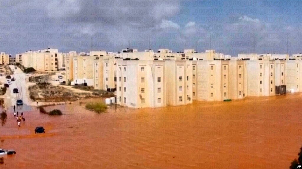Streets a flooded after storm Daniel in Marj, Libya, Sept. 11, 2023. 