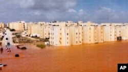 Streets a flooded after storm Daniel in Marj, Libya, Sept. 11, 2023. 