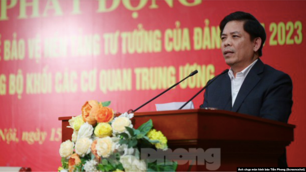 Ông Nguyễn Văn Thể phát biểu tại buổi lễ phát động cuộc thi (Ảnh chụp màn hình báo Tiền Phong)