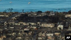 A general view shows the aftermath of a wildfire in Lahaina on the Hawaiian island of Maui, Aug. 17, 2023.