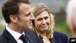 National Assembly speaker Yael Braun-Pivet is pictured with President Emmanuel Macron in Izieu, France, April 7, 2024. Braun-Pivet retained her post July 18, 2024, after three rounds of voting in the lower house of parliament.