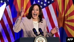 Vice President Kamala Harris speaks on reproductive freedom at El Rio Neighborhood Center in Tucson, Ariz., April 12, 2024. The top court in Arizona on April 9, 2024, ruled a 160-year-old near-total ban on abortion is enforceable.