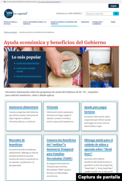 Captura de pantalla de la página oficial del Gobierno de EEUU que considera algunos de los programas de apoyo a familias estadounidenses, los cuales están condicionados a requisitos específicos.