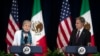 FILE — Mexico's Foreign Minister Alicia Barcena, left, speaks as U.S. Secretary of State Antony Blinken listens at the U.S. State Department in Washington, Sept. 29, 2023. Blinken was in Mexico on Wednesday to discuss the drug trade and the humanitarian crisis at the border.
