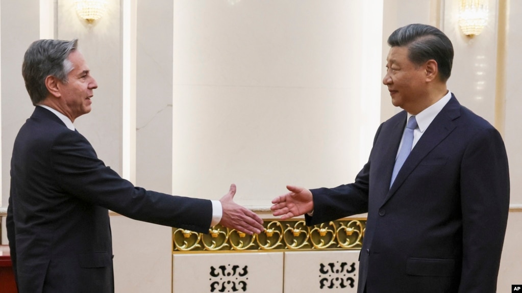 中国领导人习近平在北京人大会堂会晤到访的美国国务卿布林肯。（2019年6月19日）(photo:VOA)